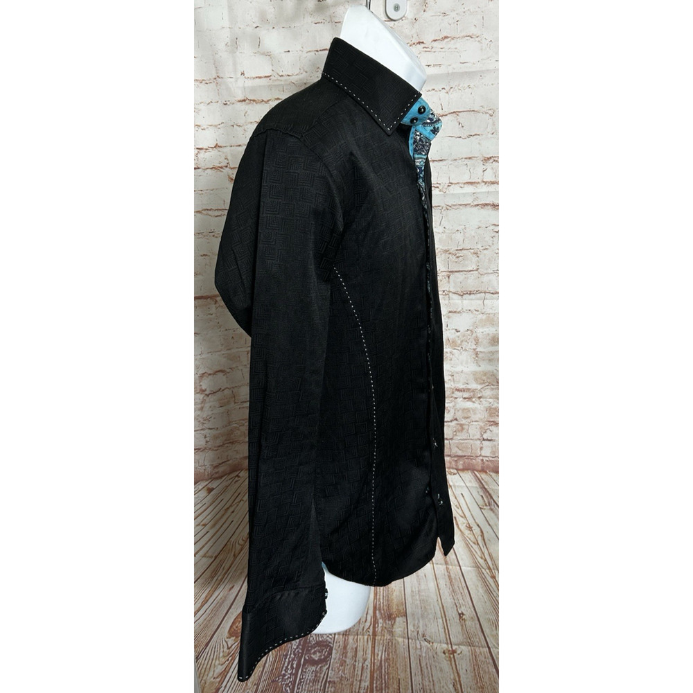 Men's Absolute Rebellion Slim Fit Black Button Front Shirt Sz Small Textured - Picture 7 of 9